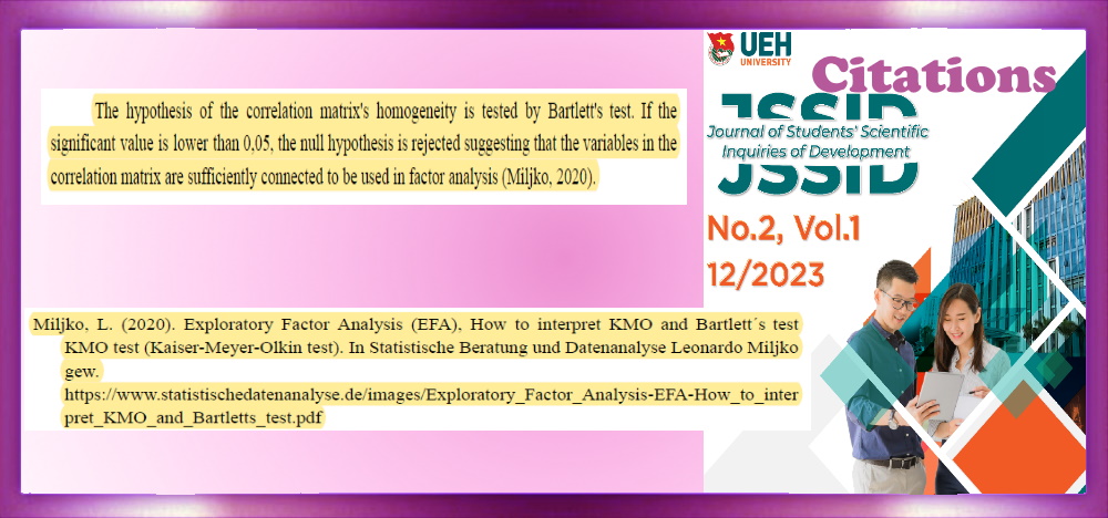 Exploratory factor analysis – KMO and Bartlett’s test.  Article: FACTORS AFFECTING BEHAVIOURAL INTENTION TO USE AI-BASED CHATBOTS IN LEARNING AMONG UNIVERSITY STUDENTS IN HO CHI MINH CITY
